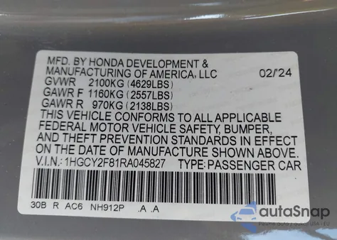 2024 Honda Accord Hybrid Touring from USA, damaged, VIN 1HGCY2F81RA045827